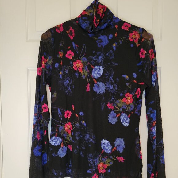 INC International Concepts Sweaters - I.N.C. Floral Mesh Turtleneck Top